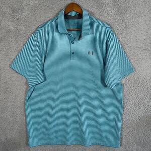 UNDERARMOUR Polo Mens 2XL XXL Heatgear Loose Blue Striped Performance Shirt